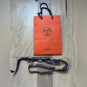 Hermes orange and brown small shopping bag and thin ribbon